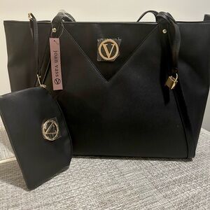 Joan Vass Black Tote with Gold Accents